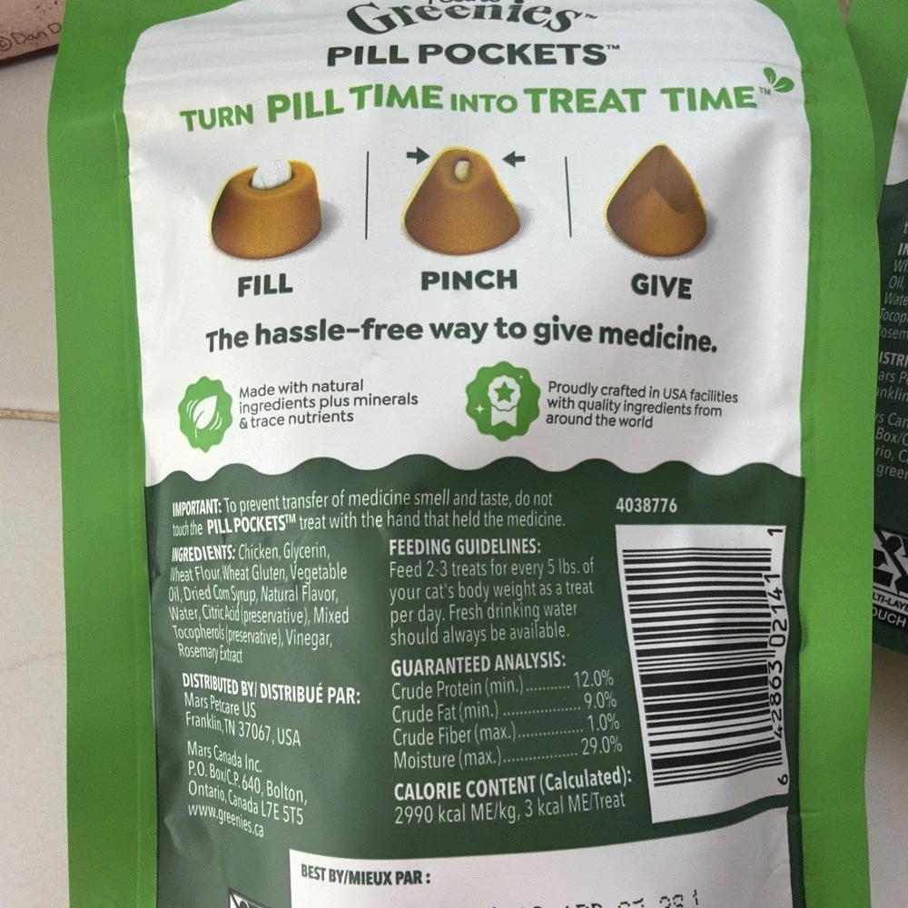 2 Greenies Feline Pill Pockets Cats Natural Soft Cat Treats Chicken Flavor 90